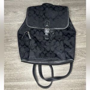 Coach Signature Black Jacquard Leather Trim Backpack Vintage Y2K RARE